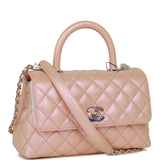 Chanel Small Coco Handle Flap Bag Pink Iridescent Caviar Silver Hardware