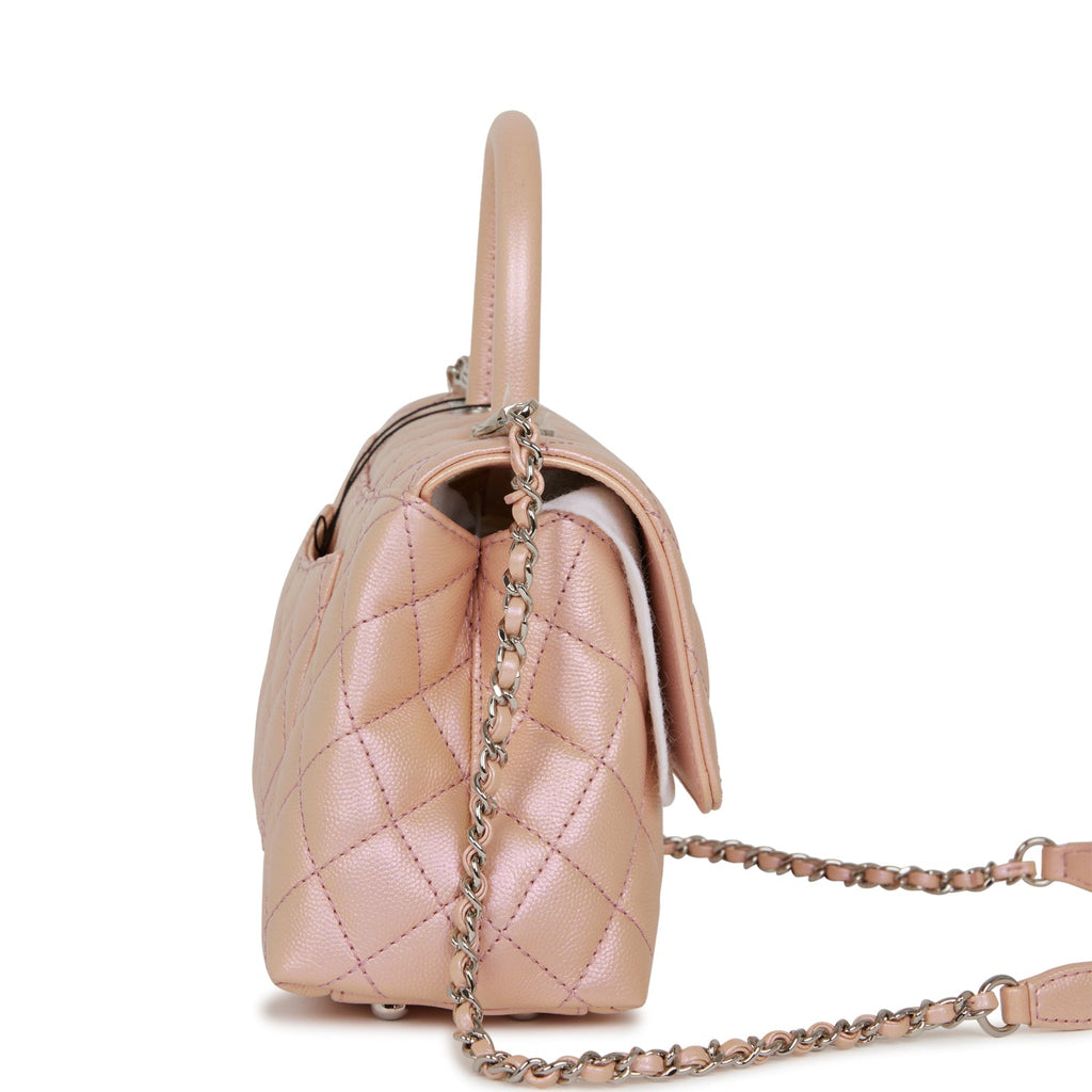 CHANEL Iridescent Caviar Quilted Mini Coco Handle Flap Pink