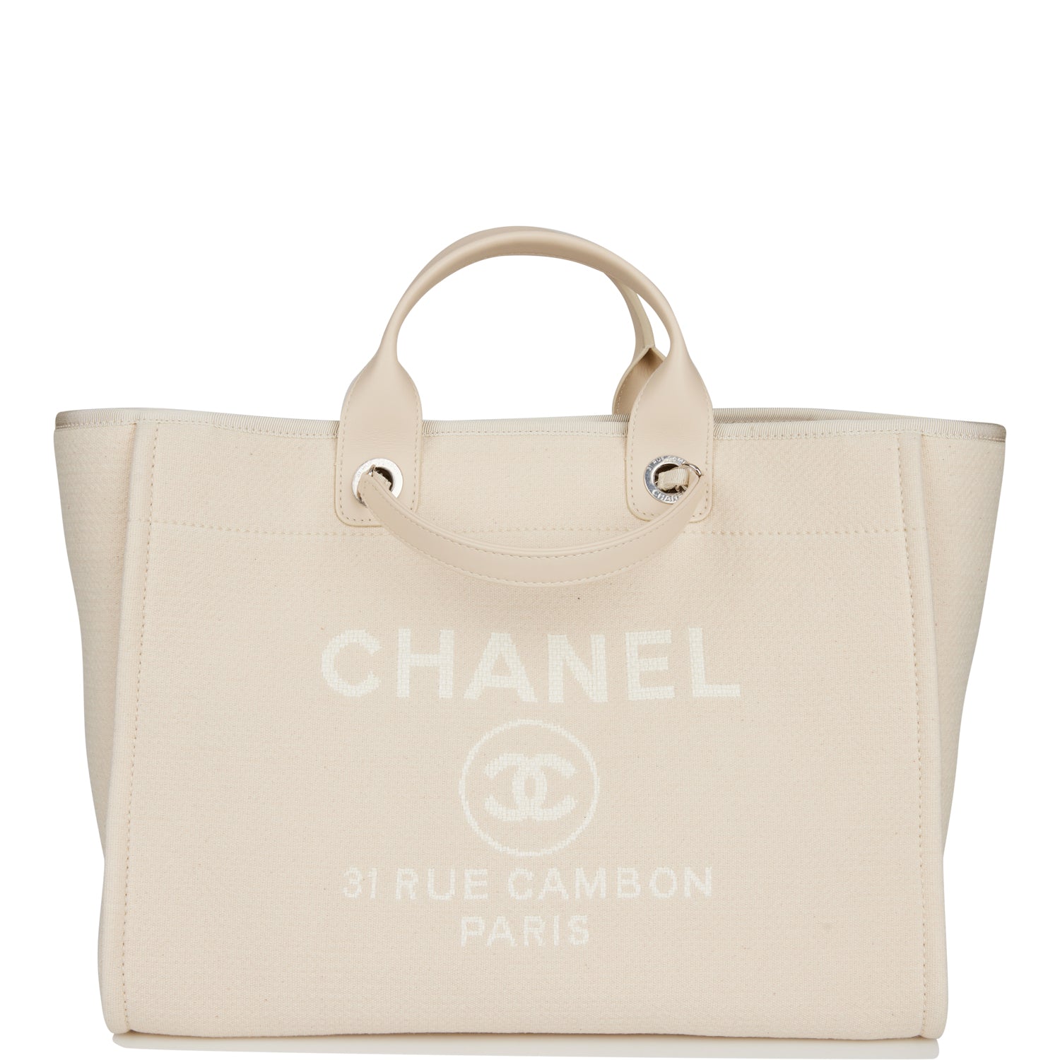 Chanel Large Deauville Shopping Bag White Boucle Silver Hardware ...
