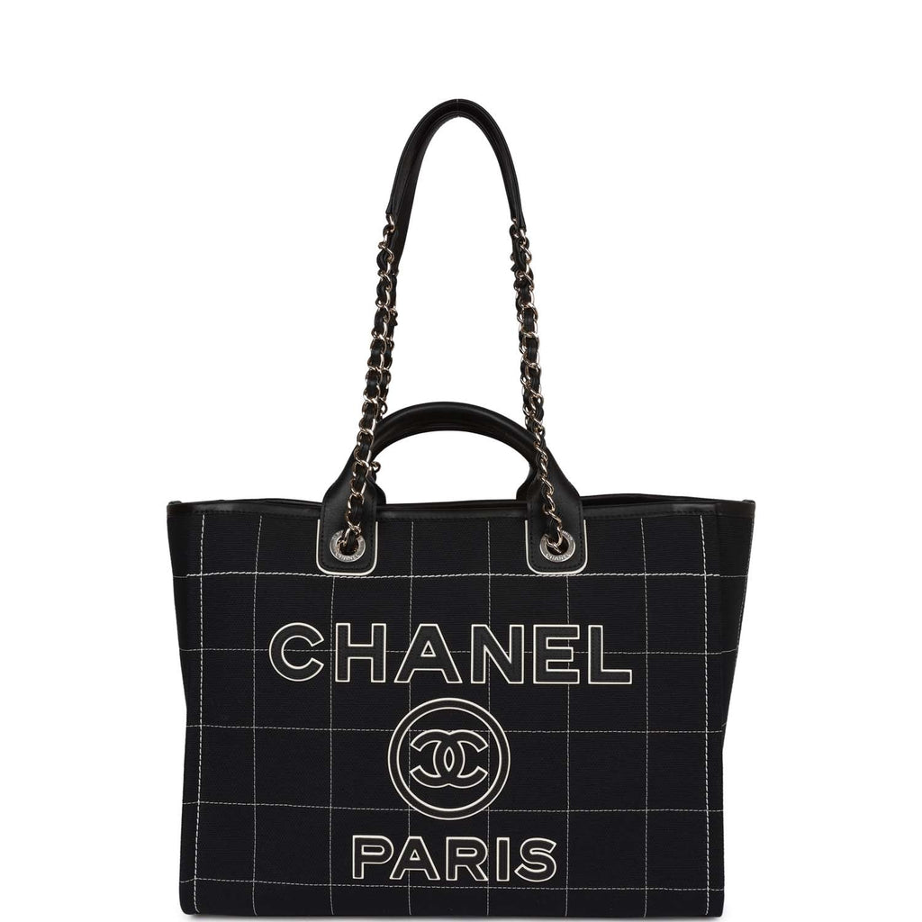 Chanel Small Deauville Shopping Bag Black Canvas and Calfskin