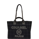Chanel Large Deauville Shopping Bag Black and White Grid Light Gold Hardware