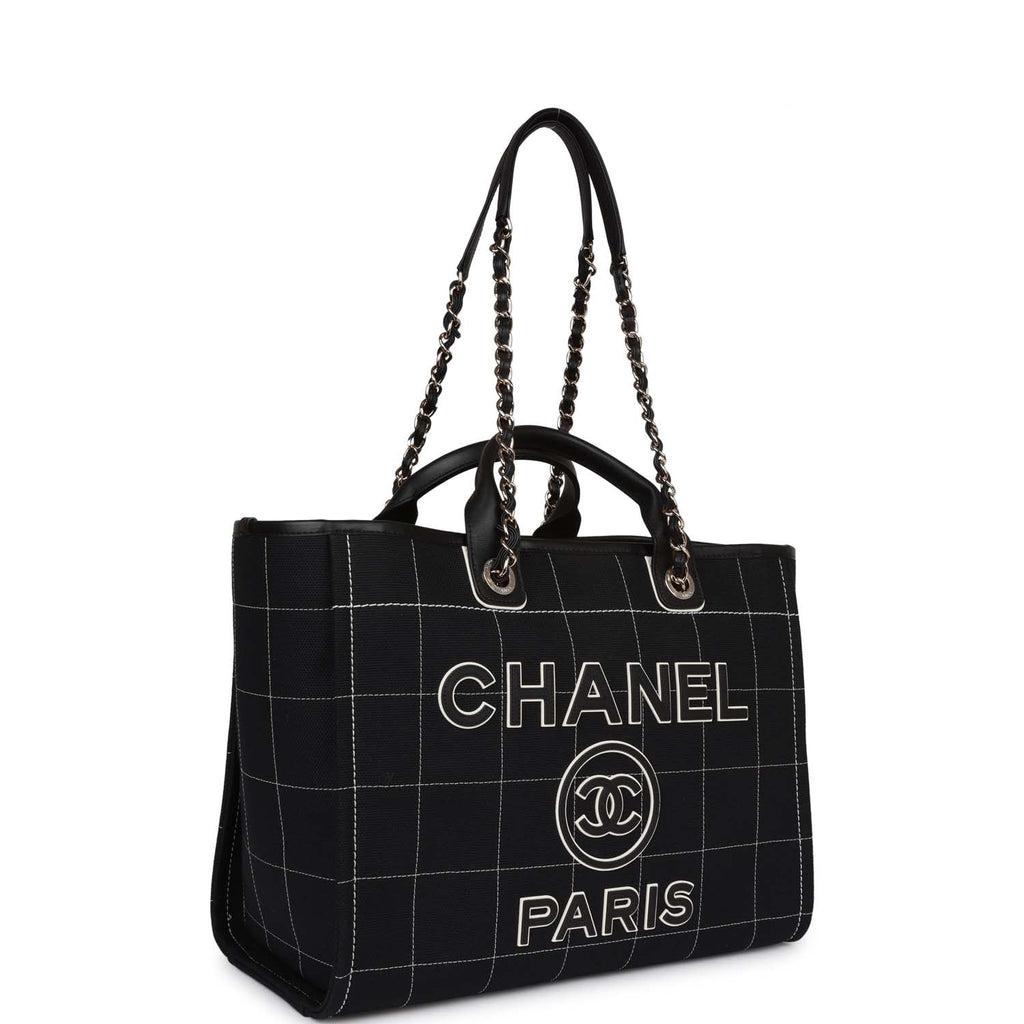 CHANEL Mixed Fibers Small Deauville Tote Beige Black 1037018