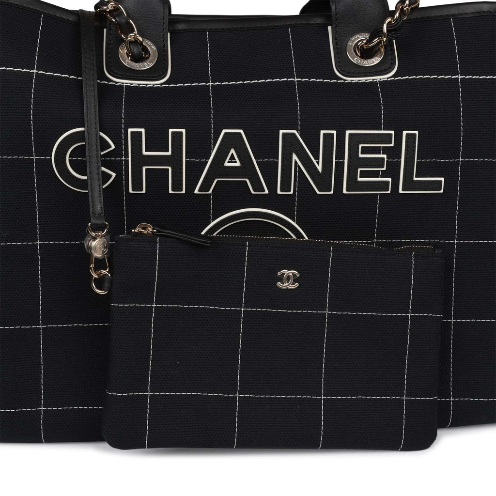 Chanel Large Deauville Shopping Bag Black and White Grid Light