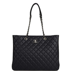 Black Quilted Calfskin Large Classic Tote Silver Hardware, 2020