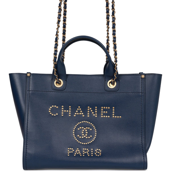 Pre-owned Chanel Small Deauville Shopping Bag Blue Caviar