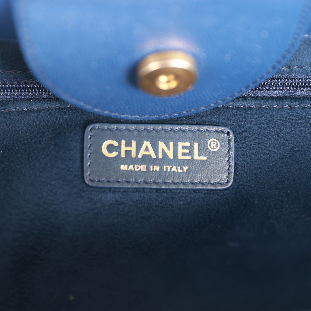 Chanel Small Deauville Shopping Bag Blue Caviar Antique Gold Hardware –  Madison Avenue Couture