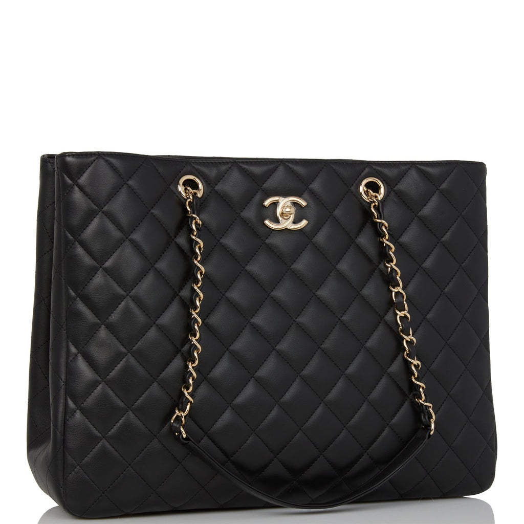 Chanel Gold Quilted Calfskin Leather Chain Shopping Tote Bag