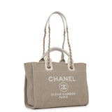Chanel Small Deauville Shopping Bag White and Beige Boucle Light Gold Hardware
