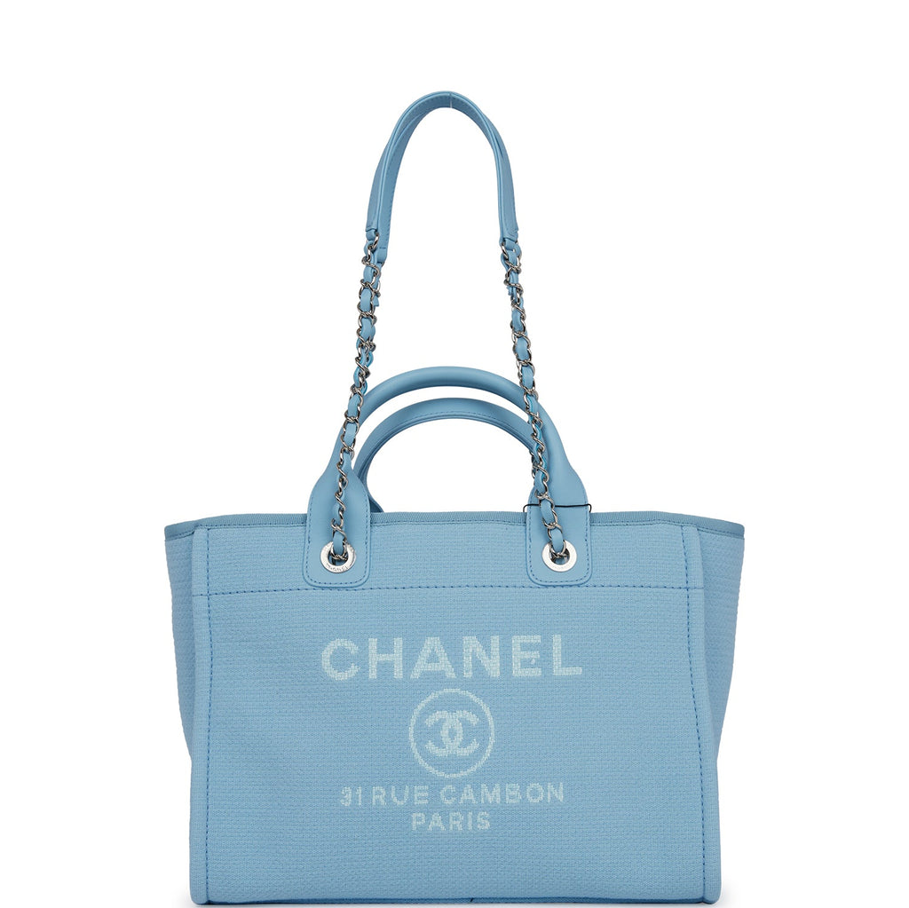 Chanel Mixed Fibers Small Deauville Tote Blue Orange