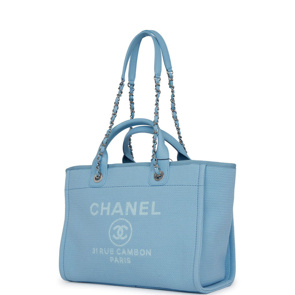 Chanel Small Deauville Shopping Bag Distressed Blue Denim Aged Silver –  Madison Avenue Couture