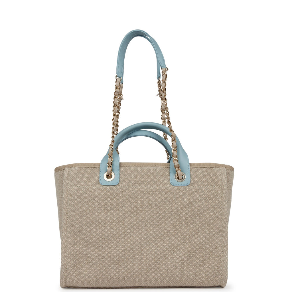 Chanel Small Deauville Shopping Bag Blue and Beige Boucle Light Gold H – Madison  Avenue Couture