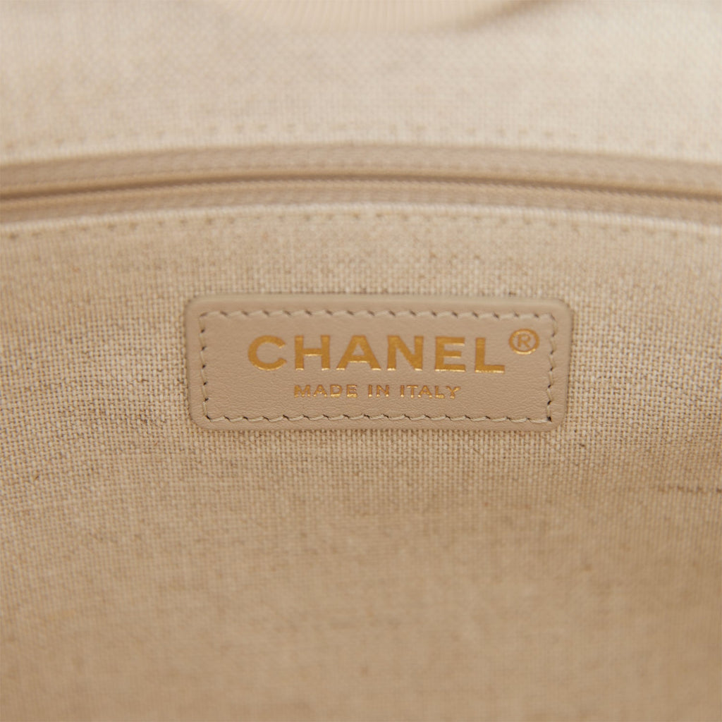 Chanel Small Deauville Shopping Bag Beige Boucle Light Gold Hardware