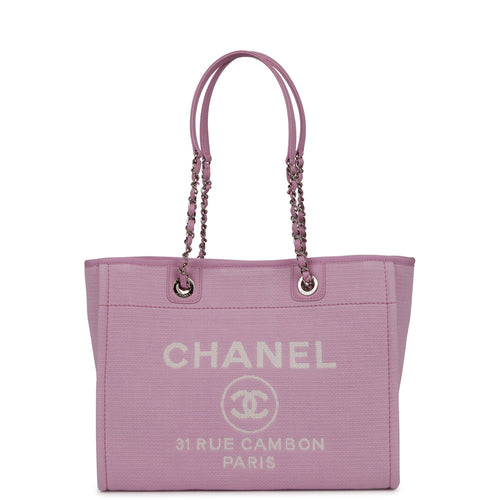 Chanel Small Deauville Shopping Bag Pink Boucle Light Silver Hardware