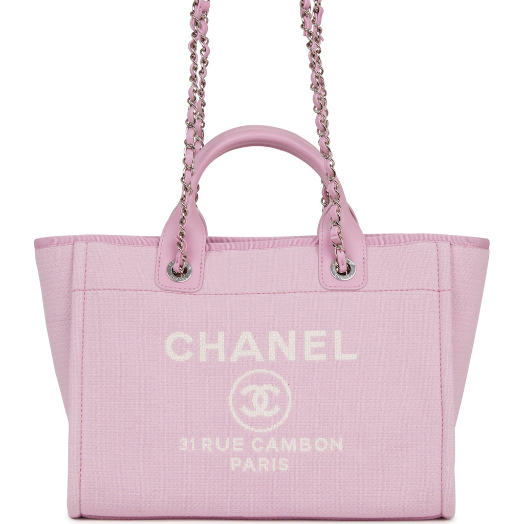 CHANEL Canvas Leather Deauville Tote Shoulder Bag (Authentic) Cloth Pink