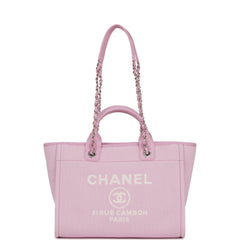 Chanel Small Deauville Shopping Bag Pink Boucle Silver Hardware