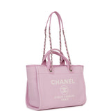 Chanel Small Deauville Shopping Bag Pink Boucle Silver Hardware