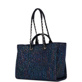 Chanel Large Deauville Shopping Bag Blue Sequin Boucle Silver Hardware