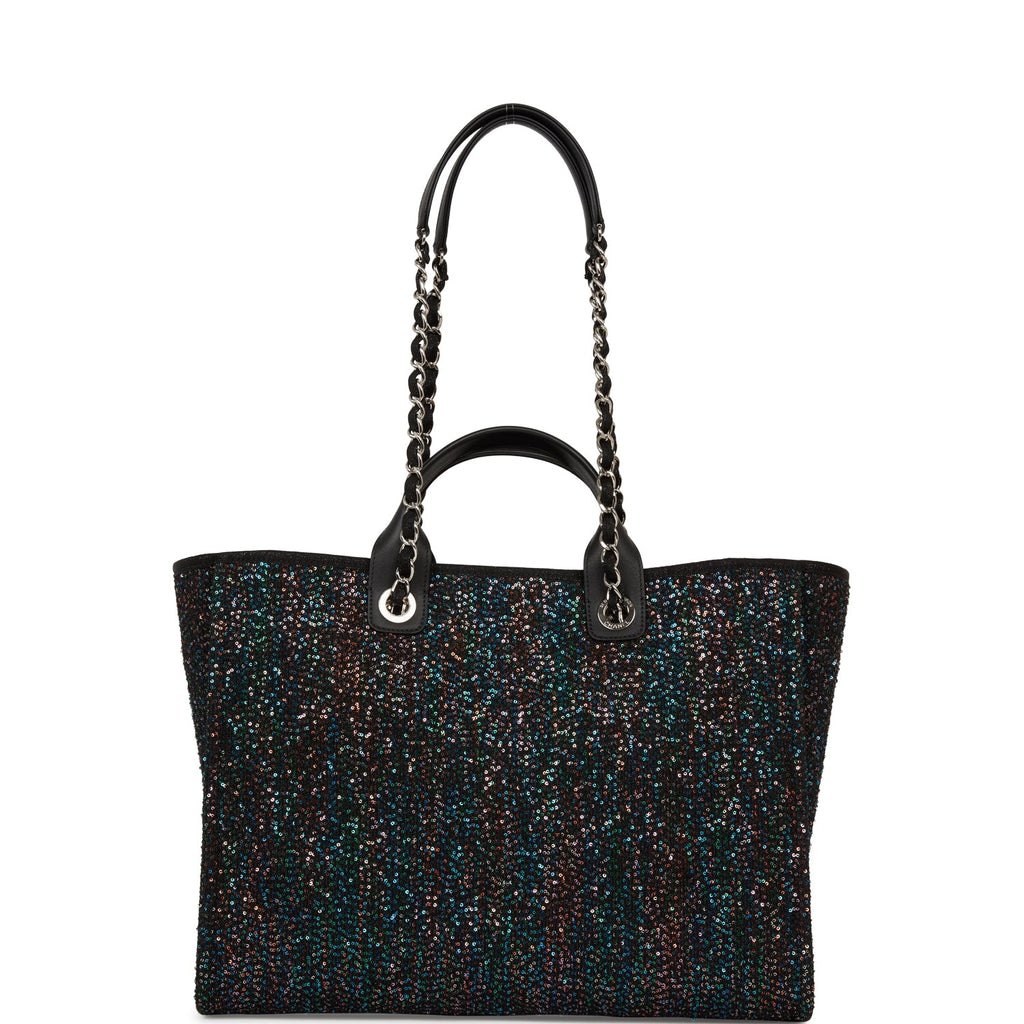 Black Tweed and Rainbow Leather Chain Large Shopping Tote Gold Hardware,  2022