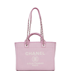 Chanel Small Deauville Shopping Bag Pink Boucle Silver Hardware