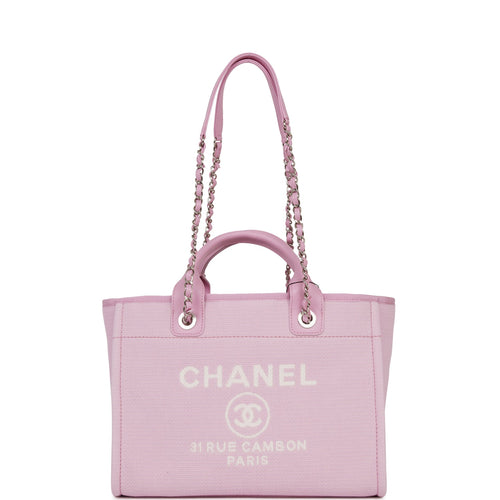 Chanel Small Deauville Shopping Bag Pink Boucle Silver Hardware