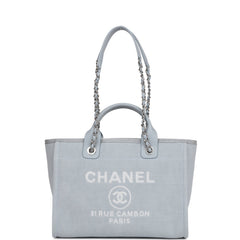 Chanel Small Deauville Shopping Tote Blue Boucle Silver Hardware