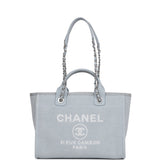 Chanel Small Deauville Shopping Tote Blue Boucle Silver Hardware