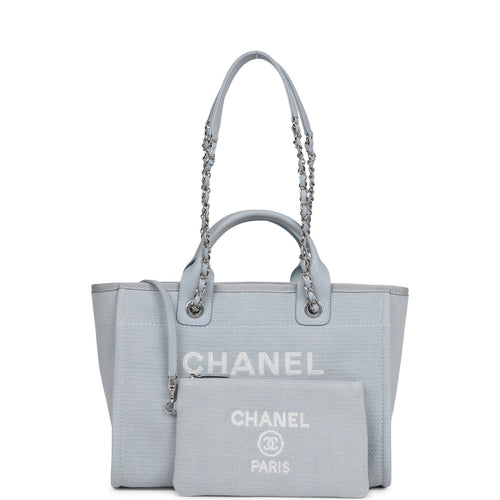 Chanel Small Deauville Shopping Tote Blue Boucle Silver Hardware
