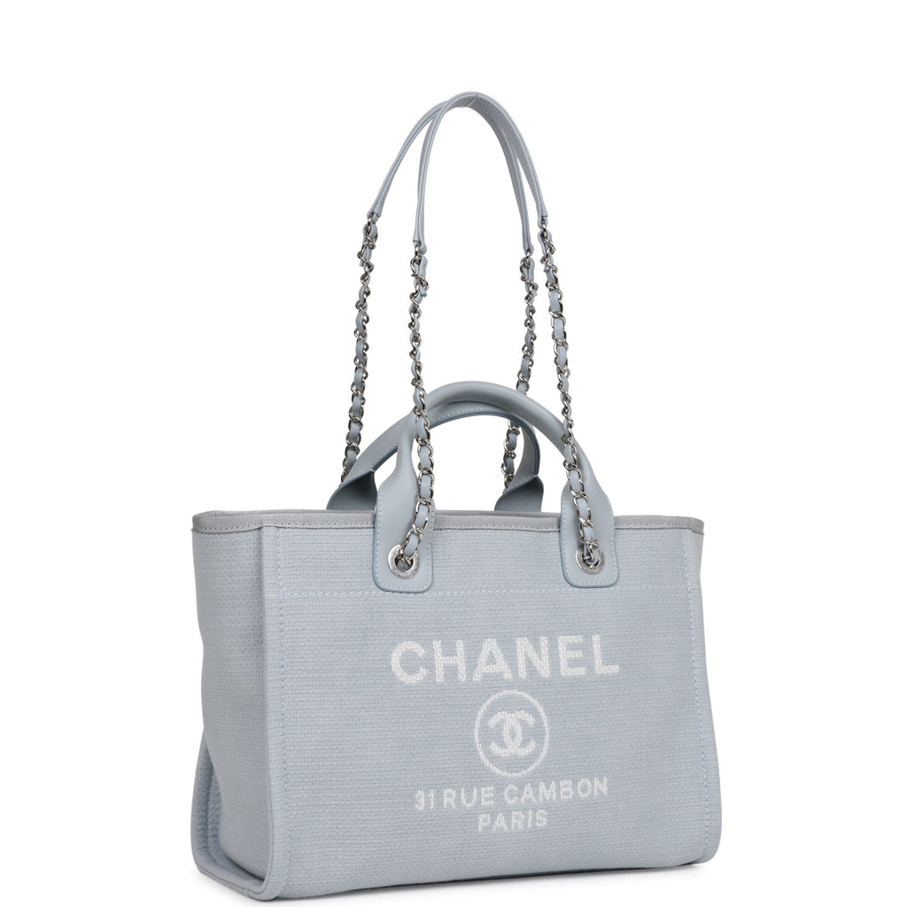 Chanel Small Deauville Shopping Bag Distressed Blue Denim Aged Silver  Hardware