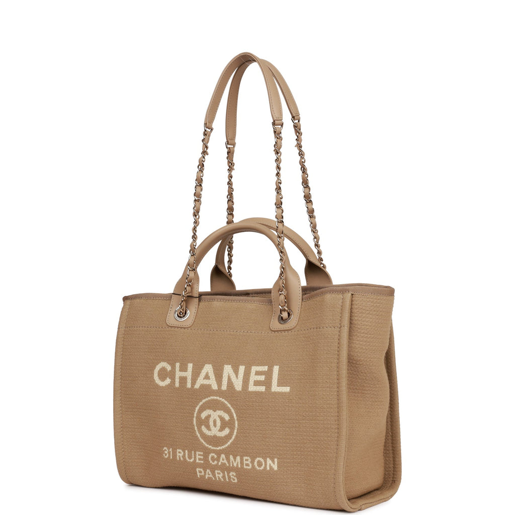 Chanel Small Deauville Shopping Bag Beige Boucle Light Gold Hardware