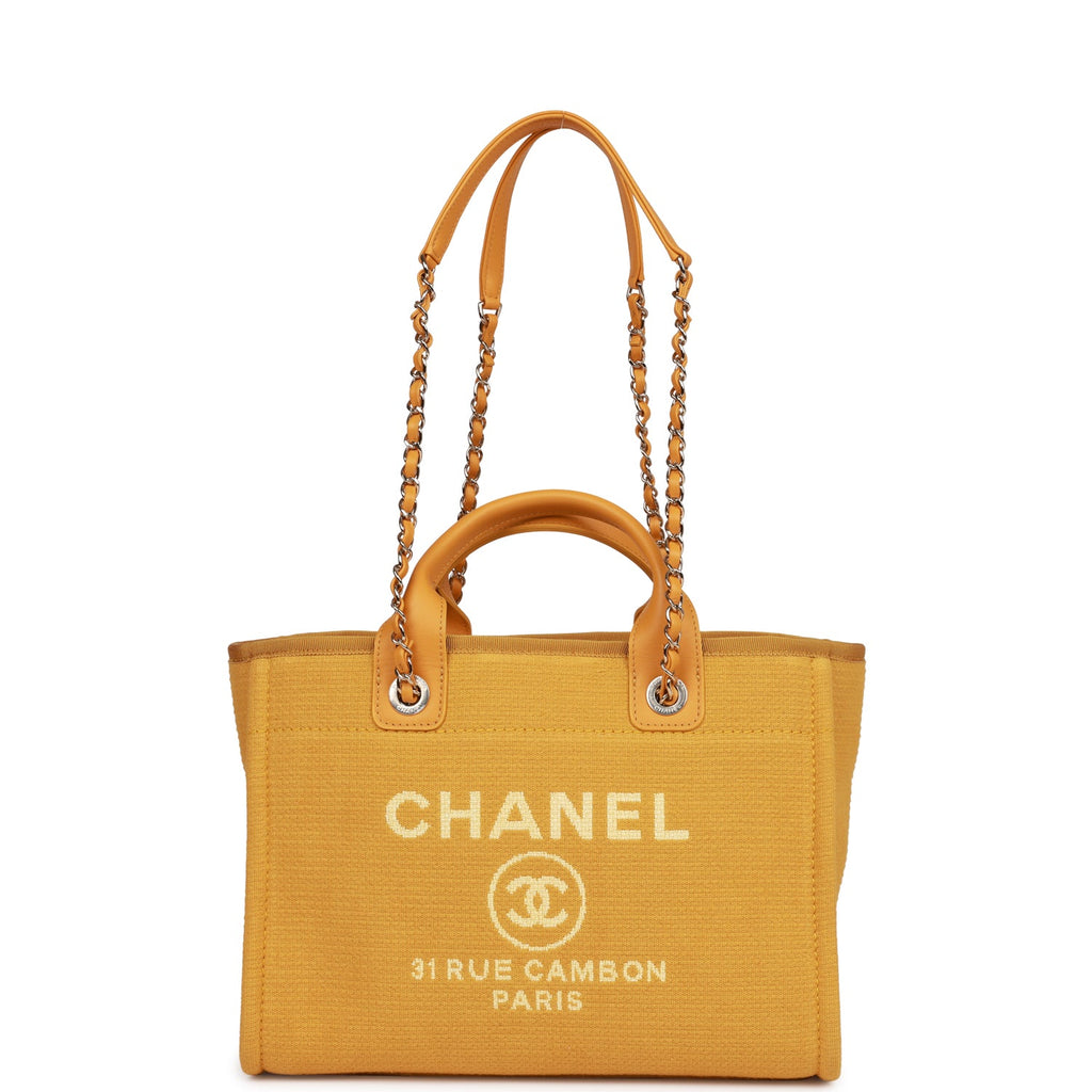 Chanel Small Deauville Shopping Bag Dark Yellow Boucle Light Gold