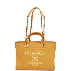 Chanel Small Deauville Shopping Tote Dark Yellow Boucle Light Gold Hardware