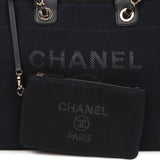 Chanel Large Deauville Shopping Bag Black Boucle Light Gold Hardware