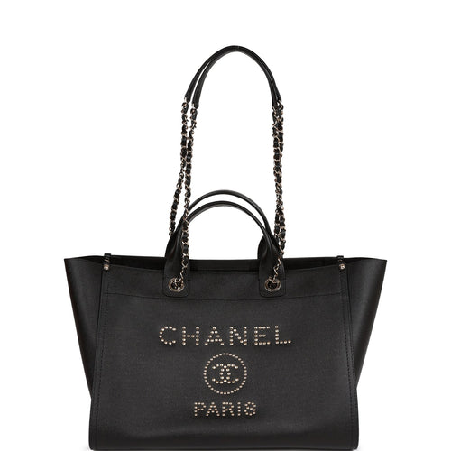 Chanel Large Deauville Shopping Bag Black Caviar Light Gold Hardware