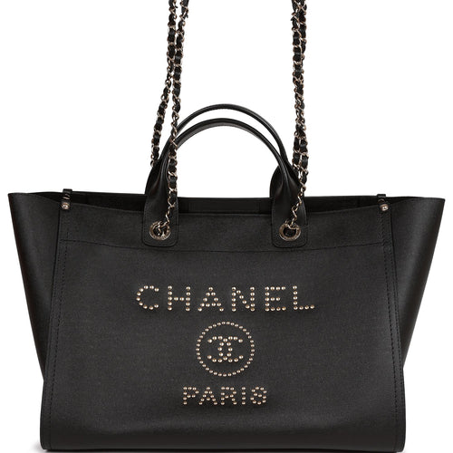 Chanel Large Deauville Shopping Bag Black Caviar Light Gold Hardware