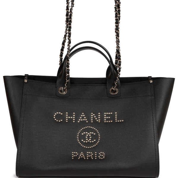 Chanel Large Deauville Shopping Bag Black Caviar Light Gold