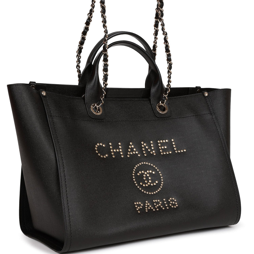 chanel deauville shopping bag in black grained leather