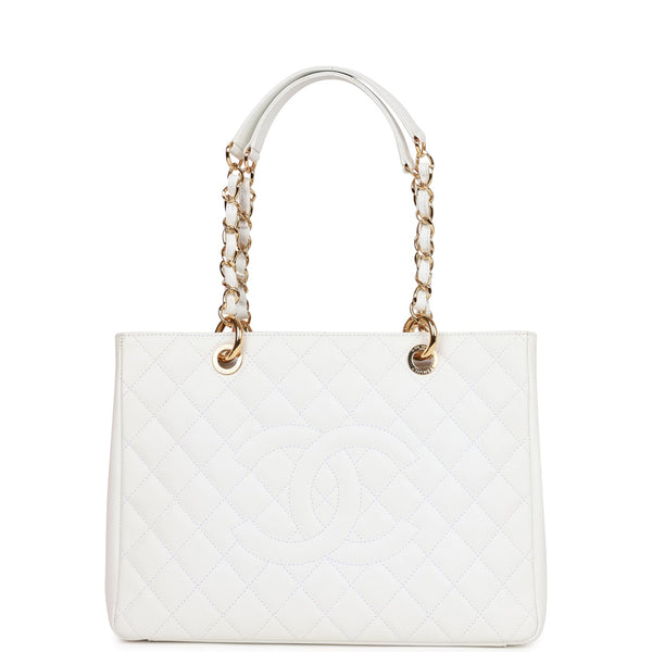 Chanel White Caviar Leather GST Grand Shopping Tote Bag with Gold