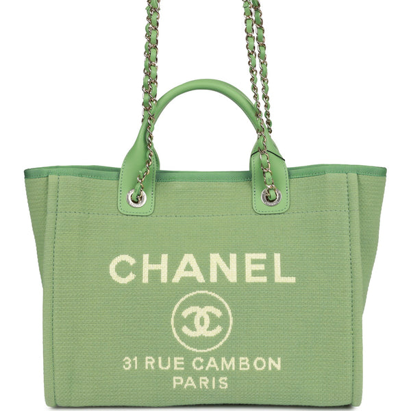 Chanel Small Deauville Shopping Bag Green and Pink Tropical Floral