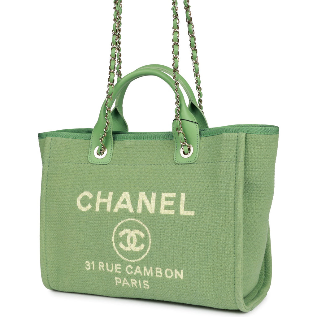 Chanel Small Deauville Shopping Bag Green and Pink Tropical Floral Velvet  Light Gold Hardware