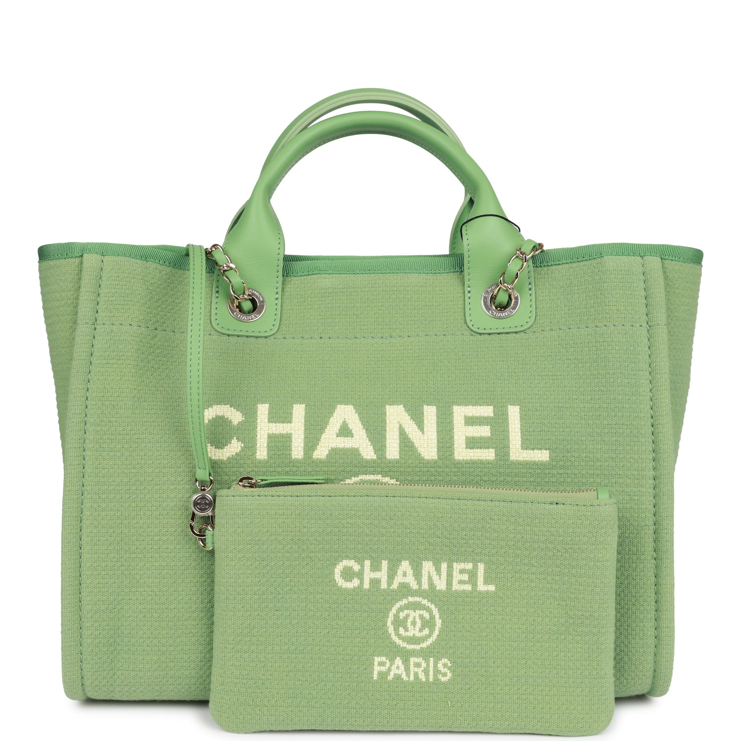 Chanel Small Deauville Shopping Bag Green Boucle Light Gold Hardware ...