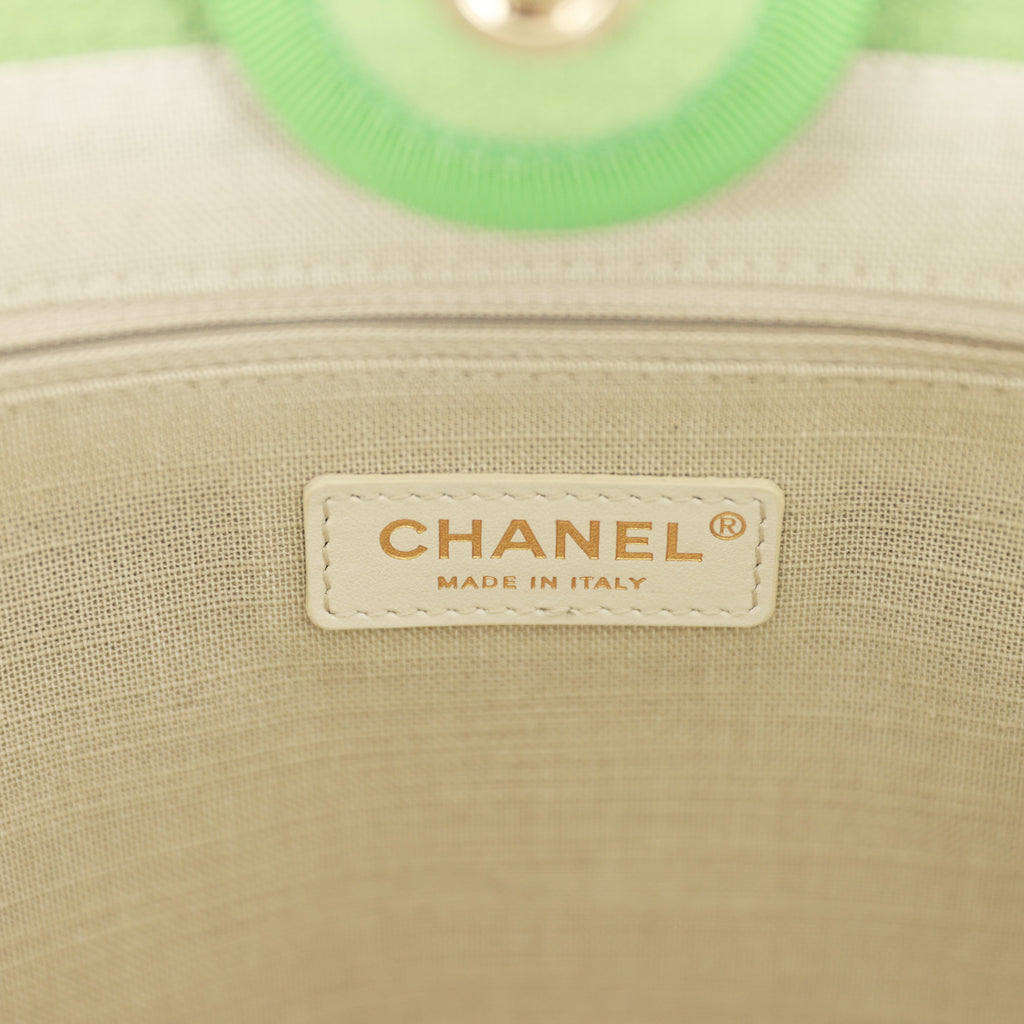 Chanel Small Deauville Shopping Bag Green Boucle Light Gold