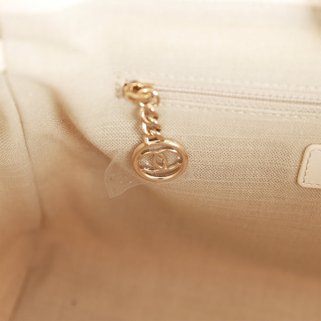 Chanel Small Deauville Shopping Bag White Boucle Light Gold Hardware