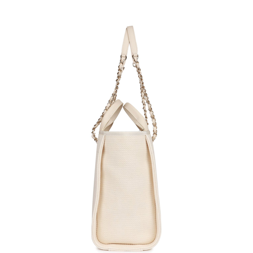 Chanel Large Deauville Shopping Bag White Boucle Light Gold Hardware –  Madison Avenue Couture