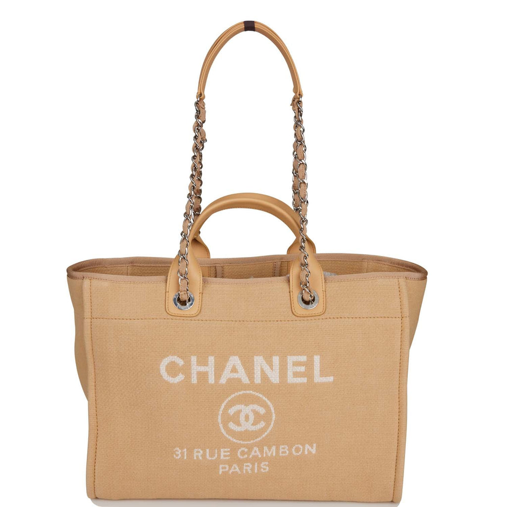 Chanel Large Deauville Shopping Bag Beige Boucle Silver Hardware