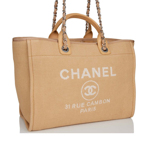 Chanel Large Deauville Shopping Bag Beige Boucle Silver Hardware