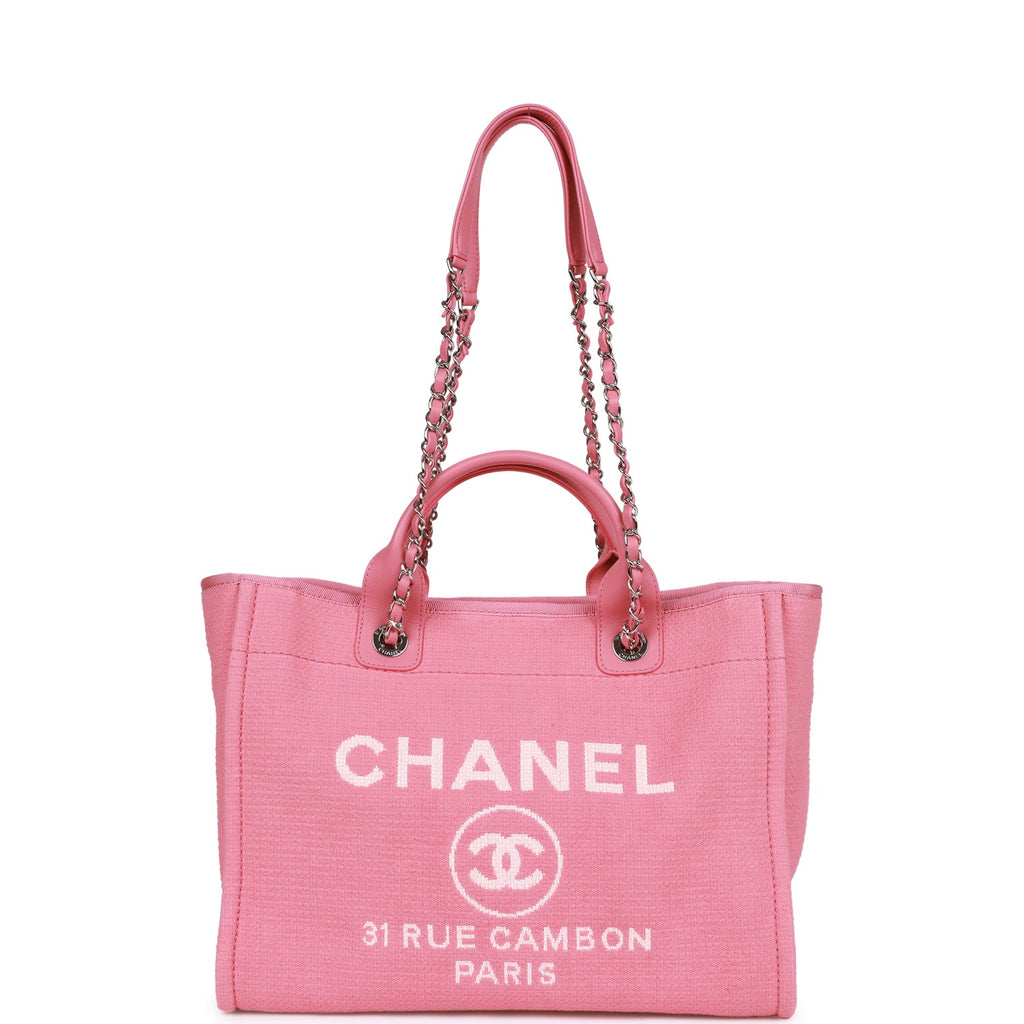 Chanel Small Deauville Shopping Bag Pink Boucle Silver Hardware