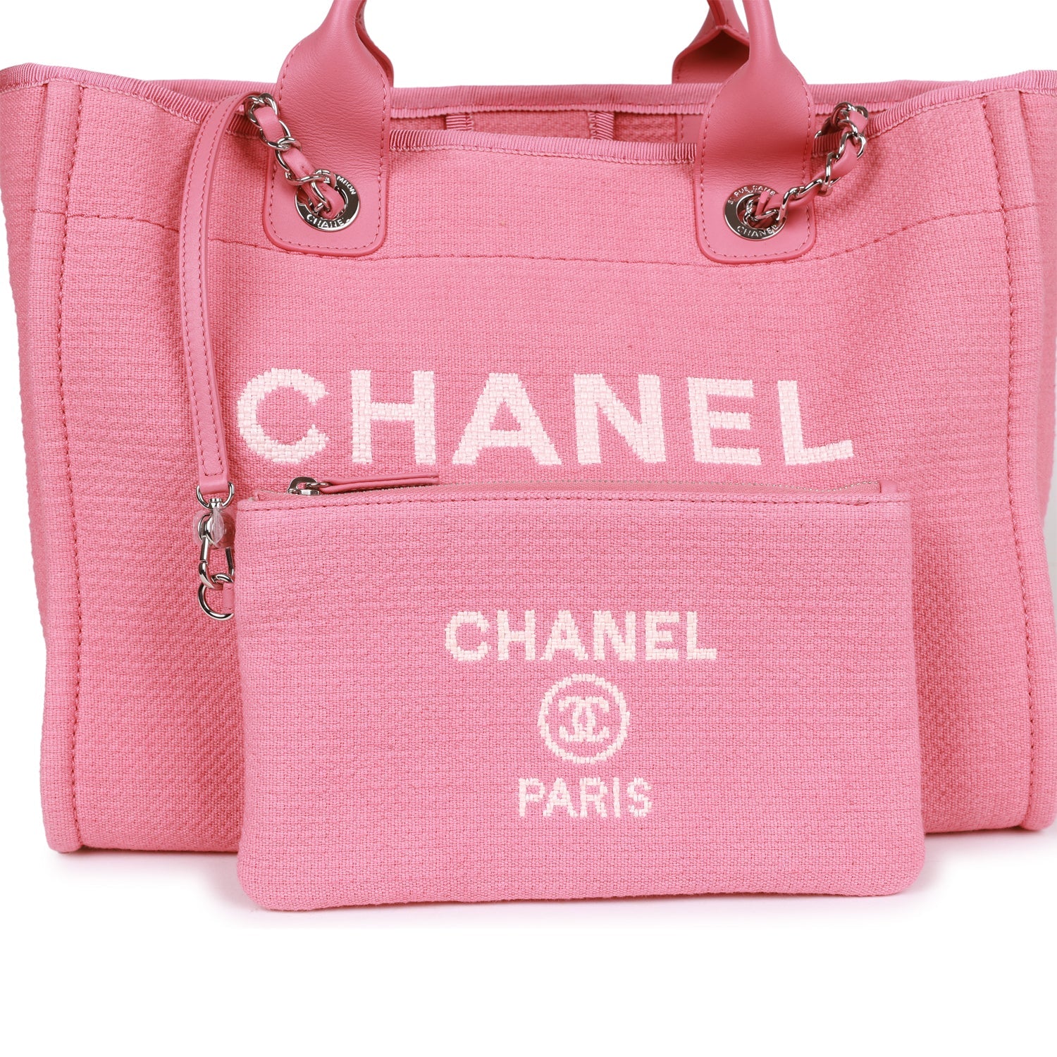 Chanel Small Deauville Shopping Bag Pink Boucle Silver Hardware ...