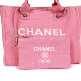 Chanel Small Deauville Shopping Bag Pink Boucle Silver Hardware