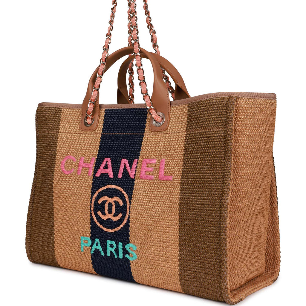 Chanel Large Deauville Shopping Bag Multicolor Viscose Light Gold Hardware