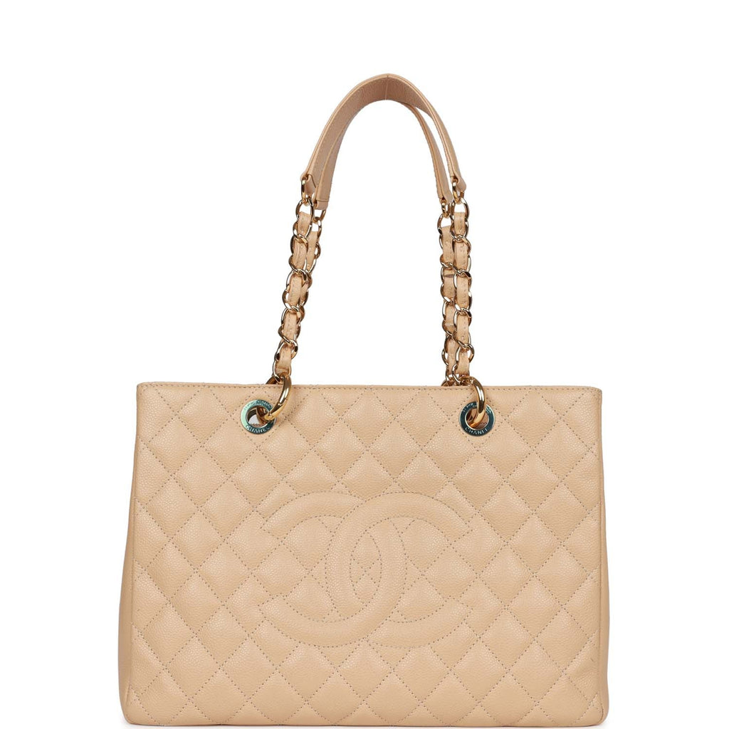 Pre-owned Chanel Grand Shopping Tote (GST) Beige Caviar Gold Hardware